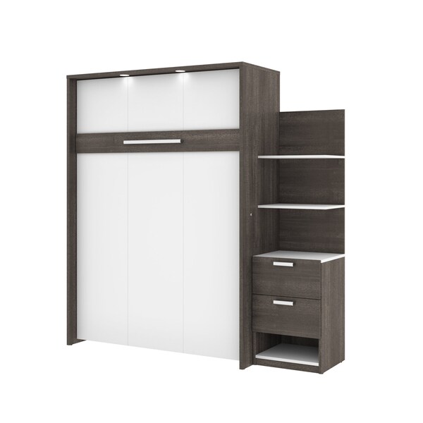 Cielo Full Murphy Bed with Floating Shelves (79W), Bark Grey & White